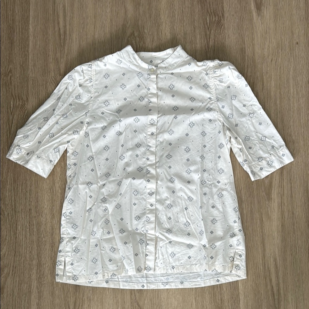 LOFT White Textured Blouse with Short Sleeves